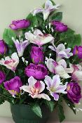 Fleurs artificielles pour cimetière - Coupe de lys, gerberas et roses