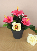 Fleurs artificielles pour cimetière - Coupe Hibiscus, anémones, gypsophile