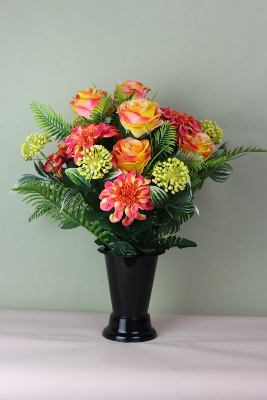 Fleurs artificielles pour cimetière - Cône de roses, tagete, allium