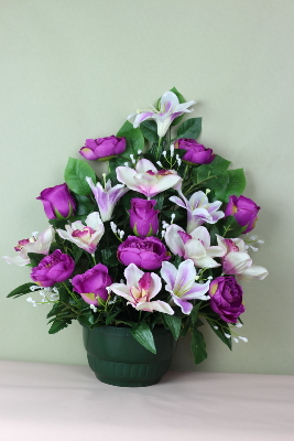 Fleurs artificielles pour cimetière - Coupe de lys, gerberas et roses