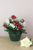 Fleurs artificielles pour cimetière - Coupe de roses, arum et gypsophile