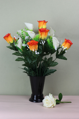 Fleurs artificielles pour cimetière - Cône roses  et arum