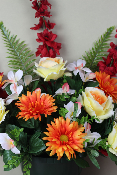 Fleurs artificielles pour cimetière - Coupe de roses, orchidées et gerbera