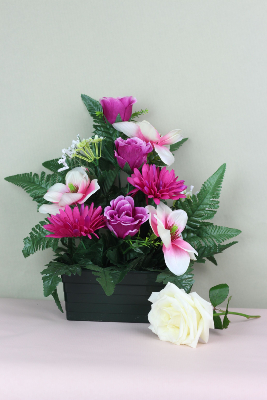 Fleurs artificielles pour cimetière - Jardinière roses et lotus