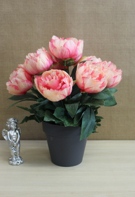 Fleurs artificielles pour cimetière - Pot coupe de pivoines