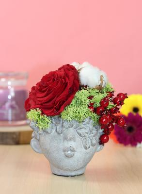 SAINT-VALENTIN - Vase visage rose éternelle et coton