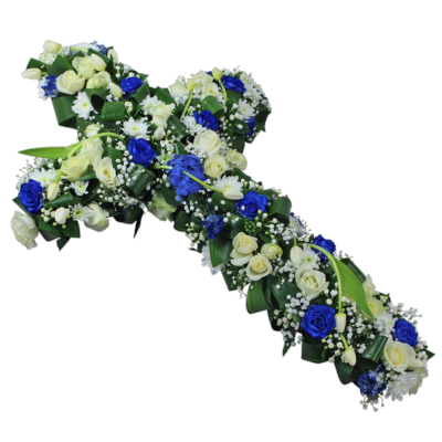 MARINA - Croix de fleurs blanches et bleues