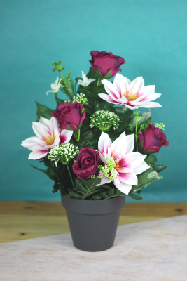 Fleurs artificielles pour cimetière - Coupe de roses et clématites