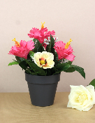 Fleurs artificielles pour cimetière - Coupe Hibiscus, anémones, gypsophile