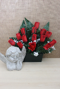 Fleurs artificielles pour cimetière - Petite jardinière boutons de roses et gypsophile 